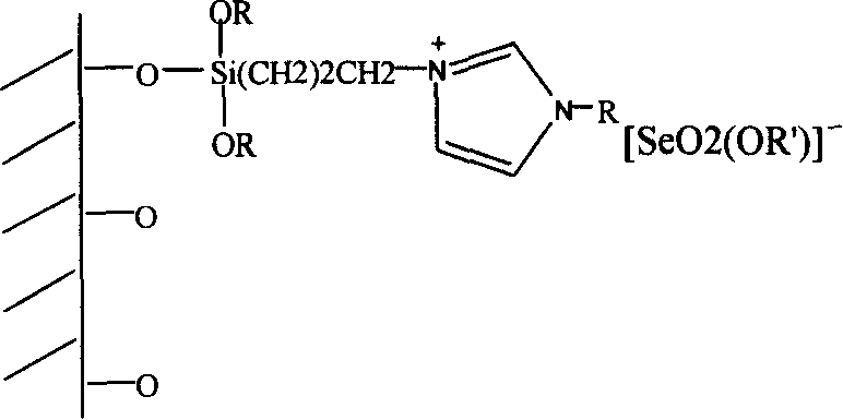 Ionic liquid catalyst of selenium anion loaded by silica gel, process for preparing same and use thereof