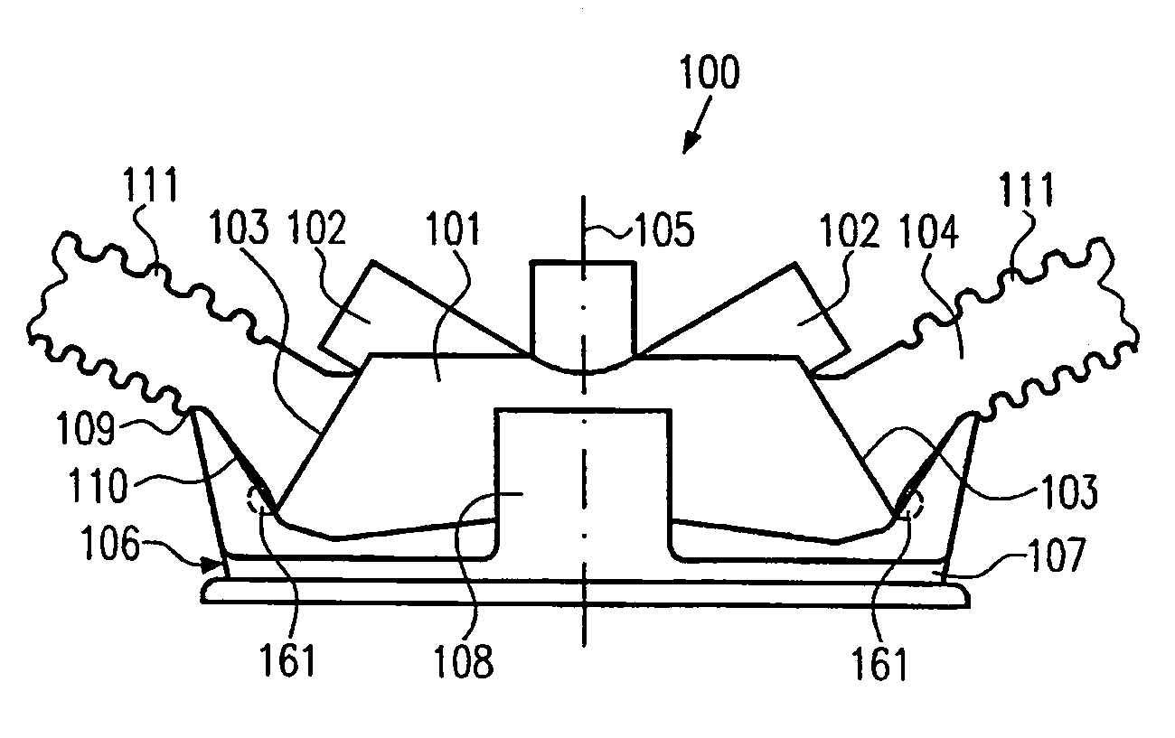 Milk collecting piece with a kink element for defined kinking of a milk tube