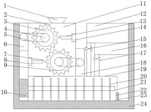 Manufacturing device of soil water-retaining agent taking waste paper as main material