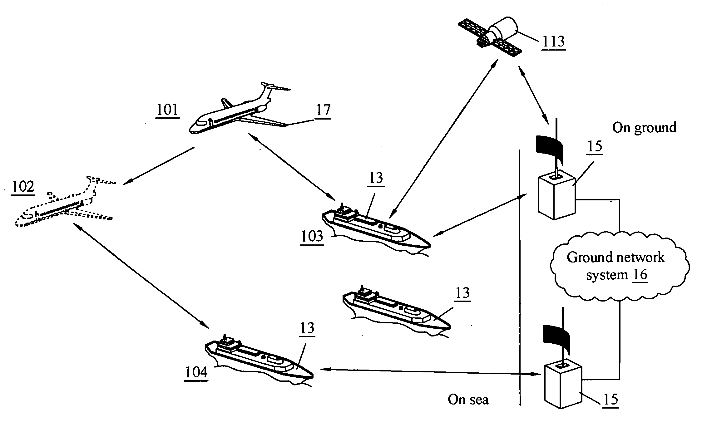 System for wireless communication between marine vessels and aircraft, and wireless communication system on marine vessels therefor