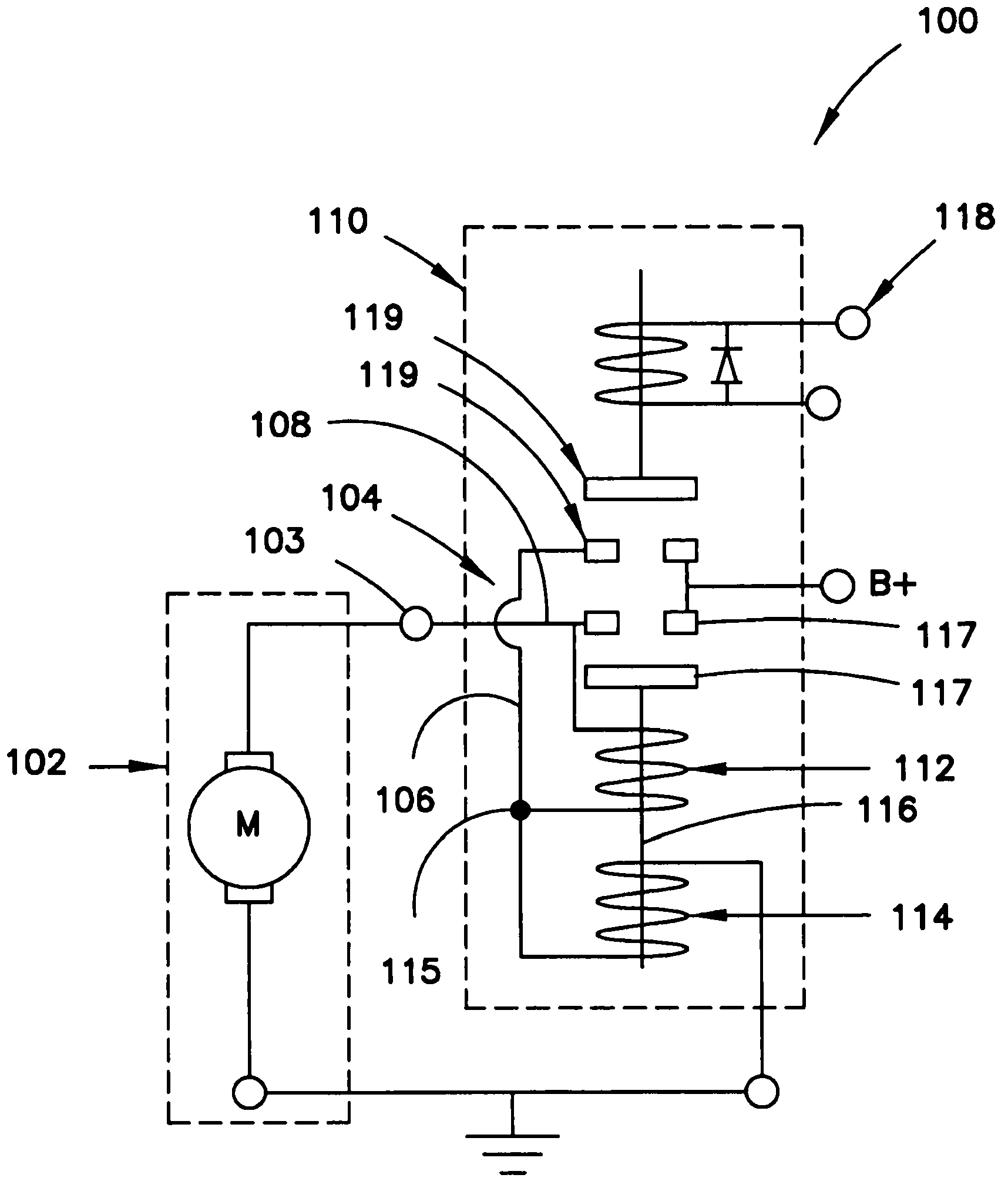 Starter motor solenoid with variable reluctance plunger