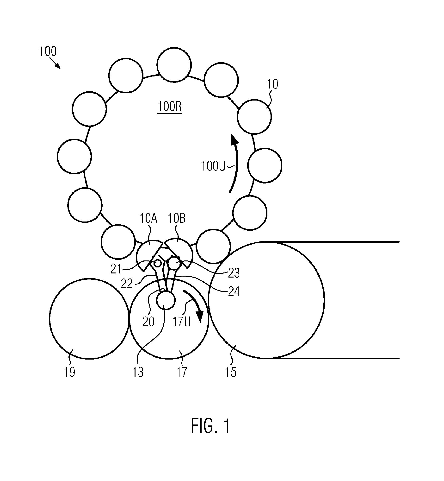 One-star system for feeding and discharging containers for processing machines