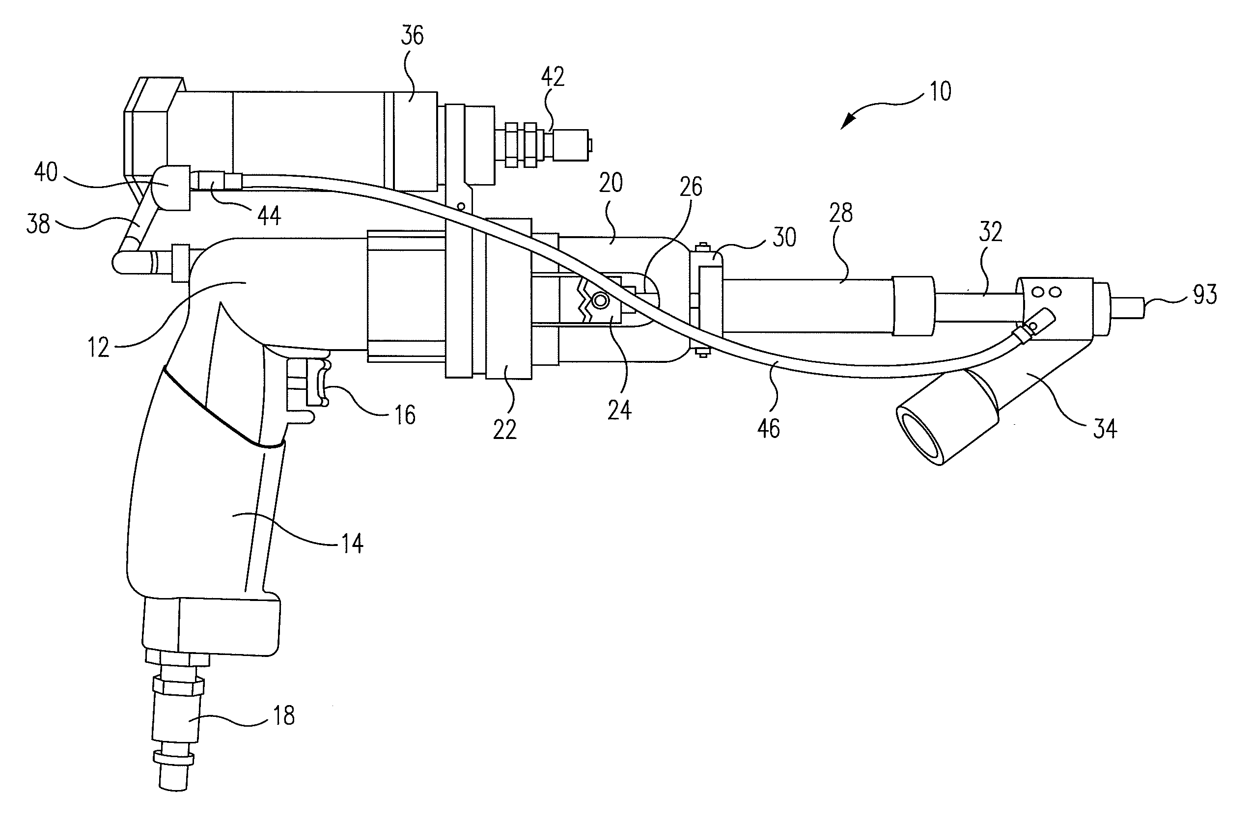 High speed hand drill with swiveling pressure foot and integrated vacuum pickup and coolant delivery duct