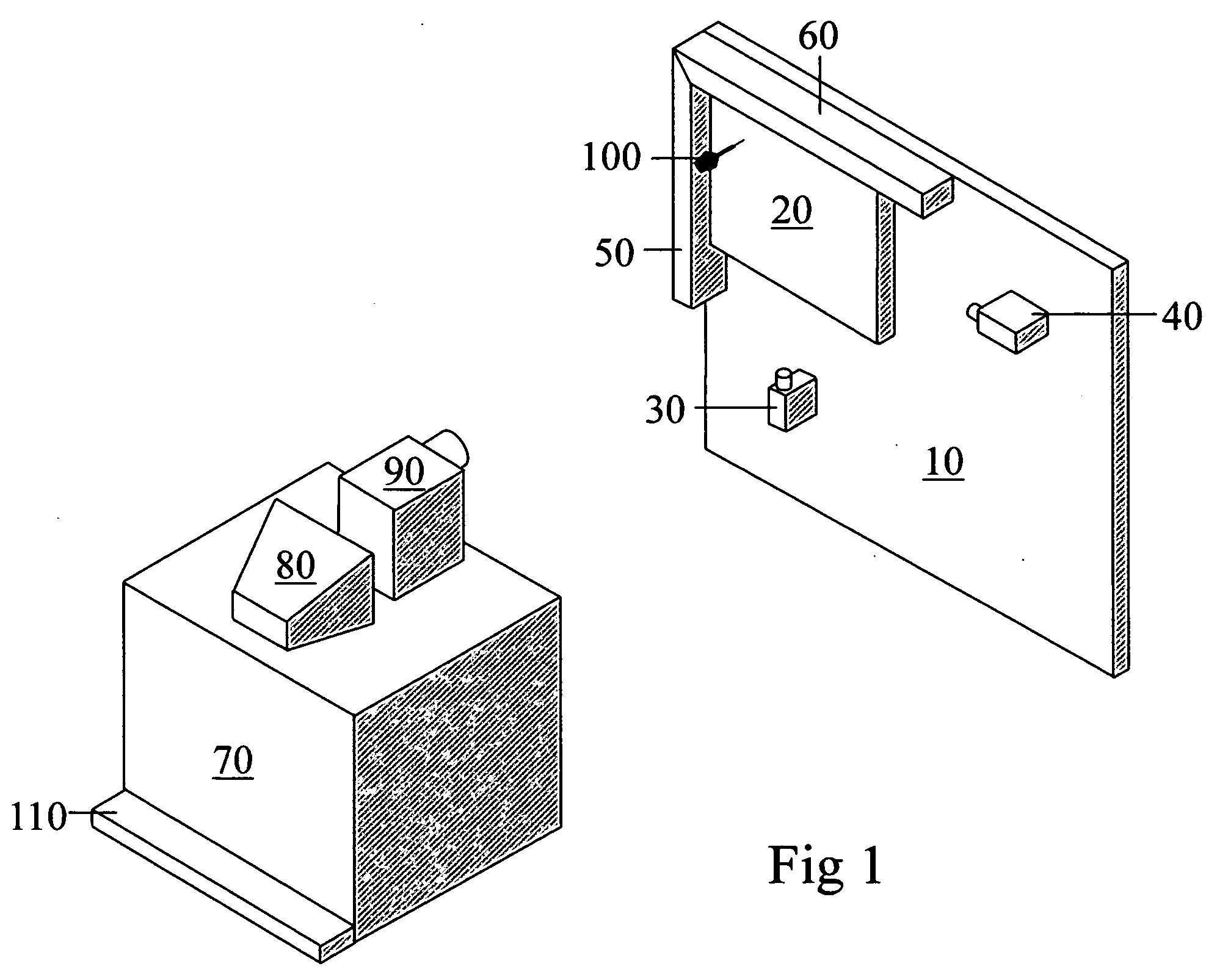 Game apparatus where darts are thrown into a projected video game image and software conducts the game progress by locating the darts with digital cameras