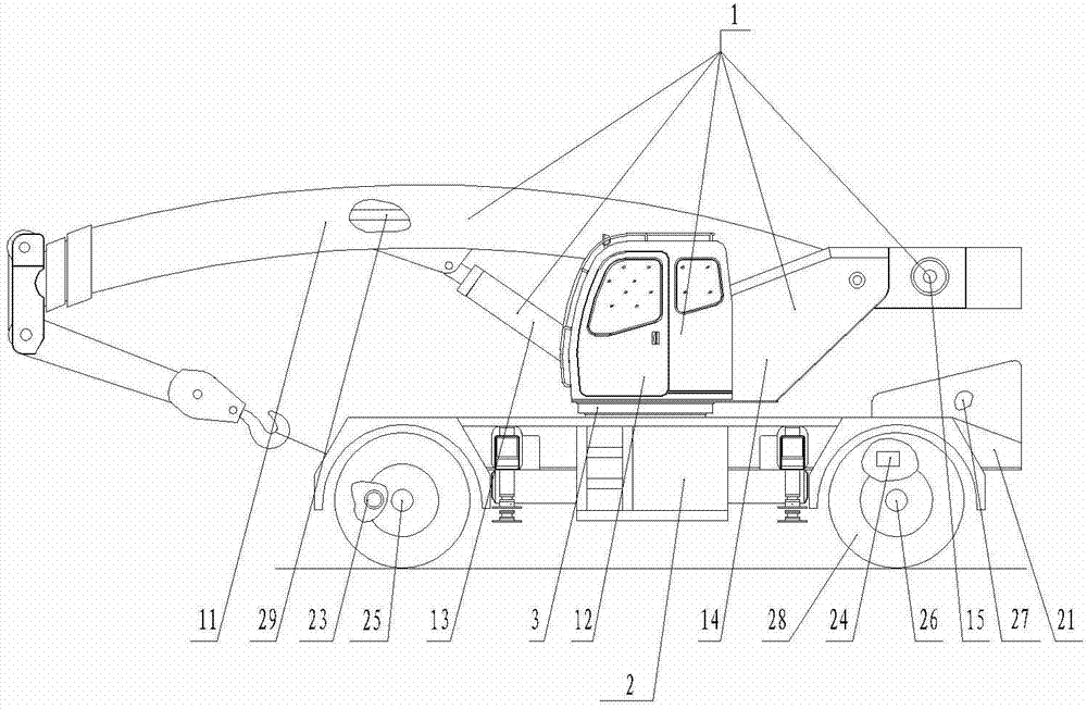 Rough-terrain wheeled crane