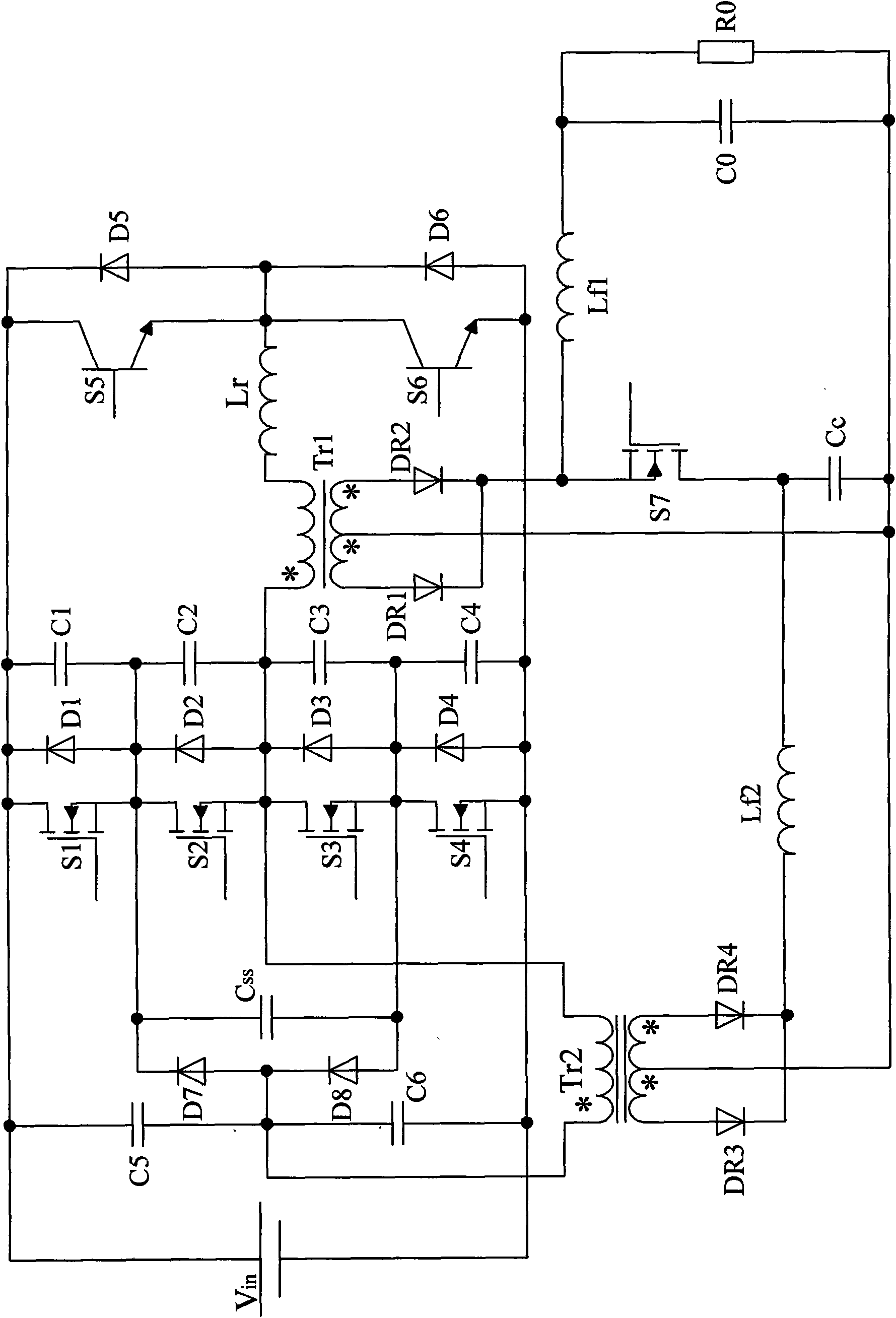 Wide load characteristic ZVZCS three-level DC-DC converter