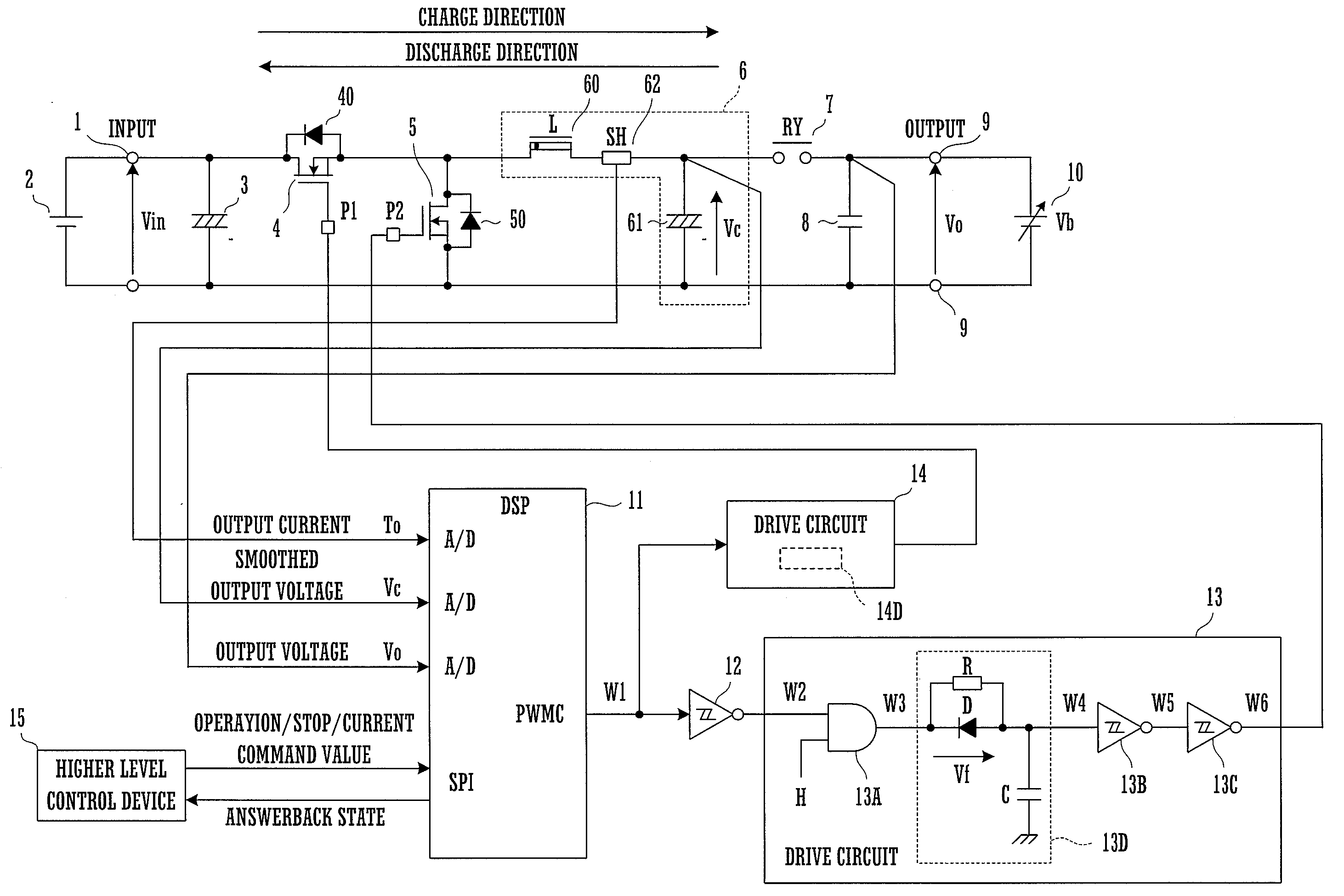 Power supply device for charge/discharge device, and charge/discharge device