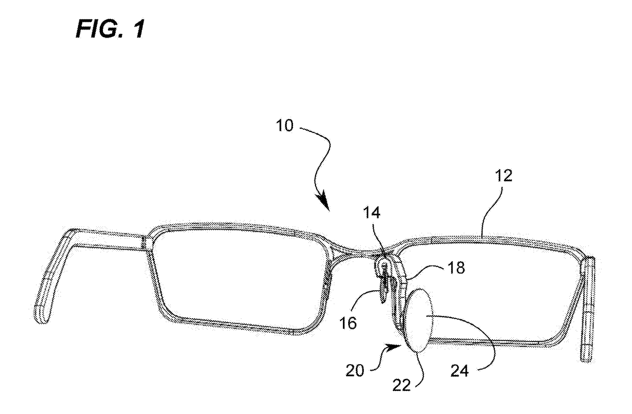 Field of view enlarging clip-on mirror for use in combination with eyewear