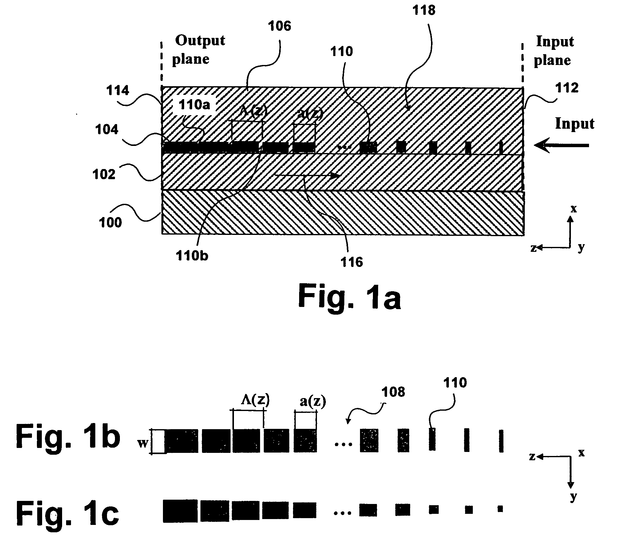 Interface device for performing mode transformation in optical waveguides