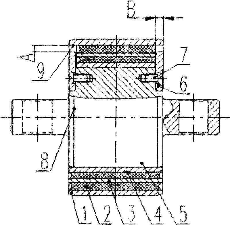 Rubber-metal spherical hinge provided with hard stop catch on end face