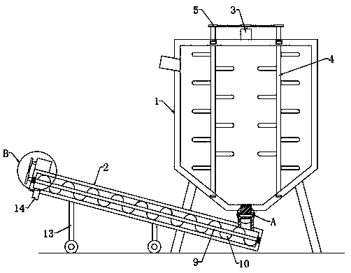 Raw material conveying device for production of modified bituminous waterproof sheet