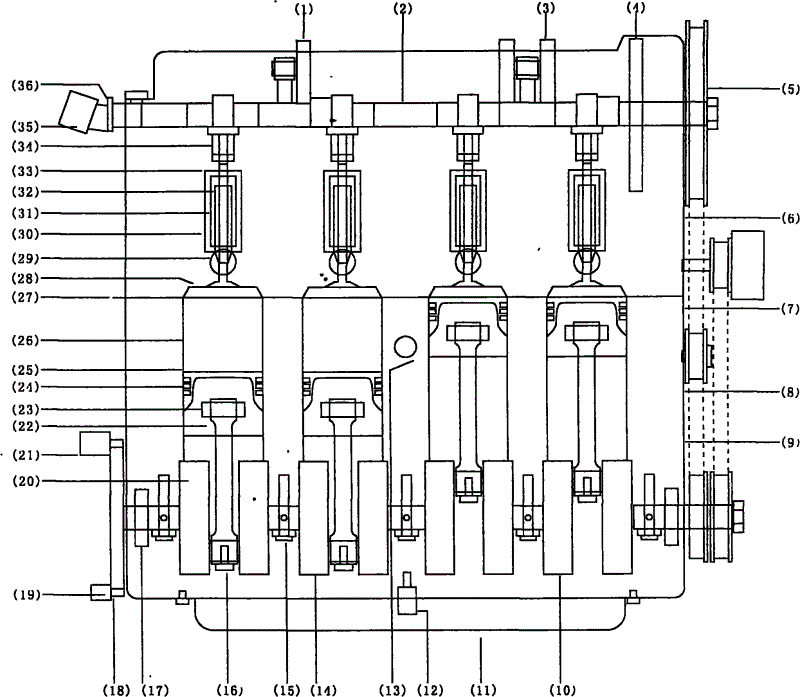 Novel pumping pressure four-stroke four-cylinder layering vortex combustion energy-saving gasoline engine