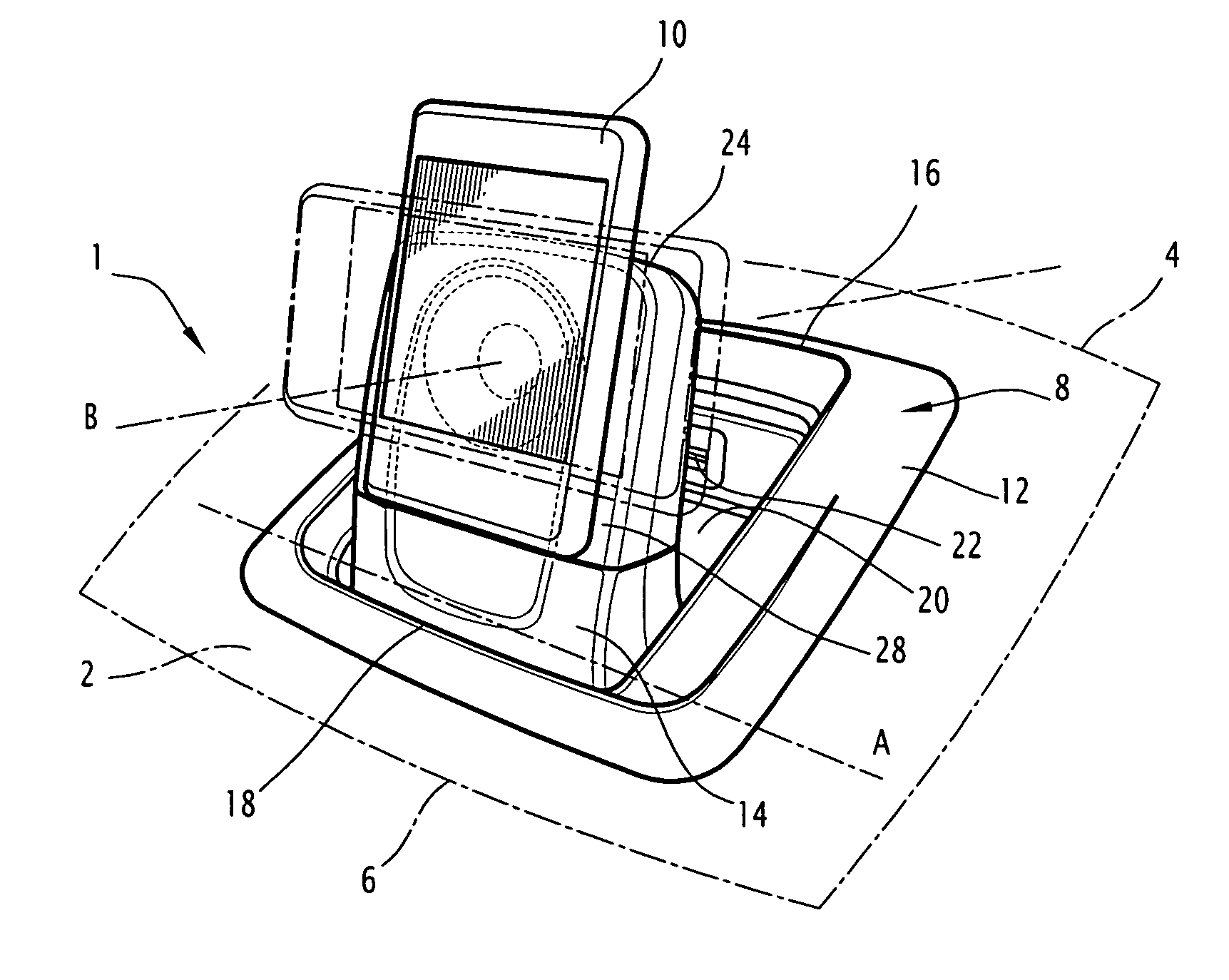 Automobile trim element including a holder for a portable electronic device