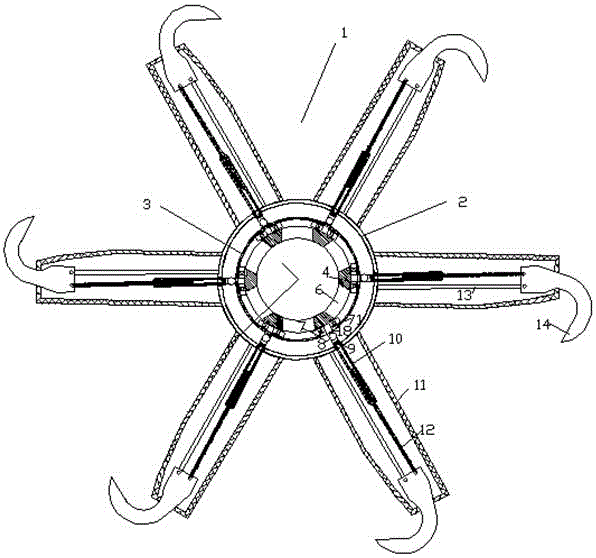 Forage tedding device capable shaking off forage and provided with separated hooks