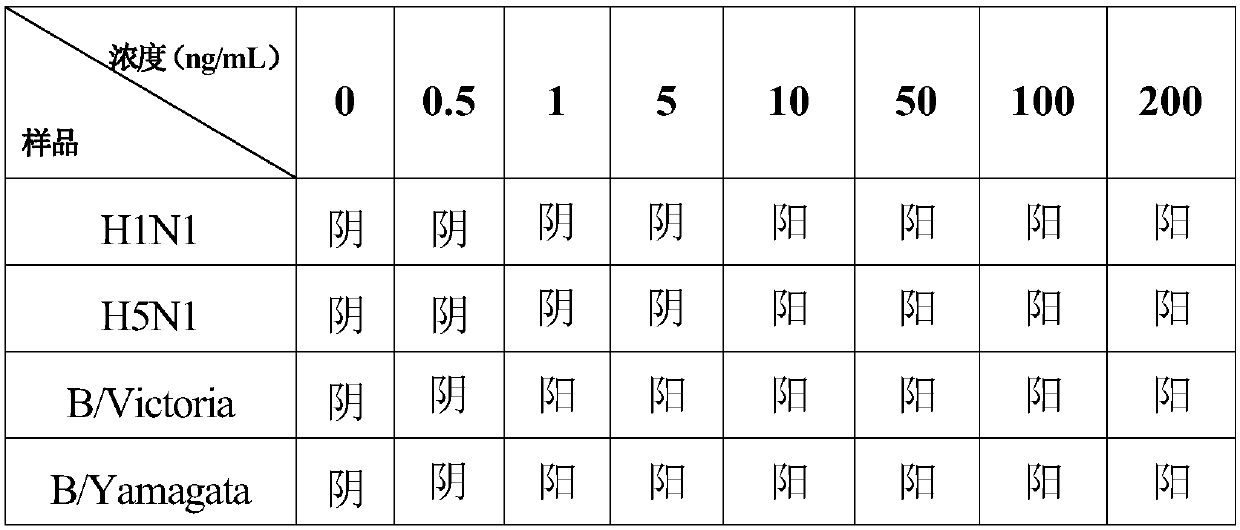 Test strip for simultaneously detecting influenza A and B viruses and preparation method