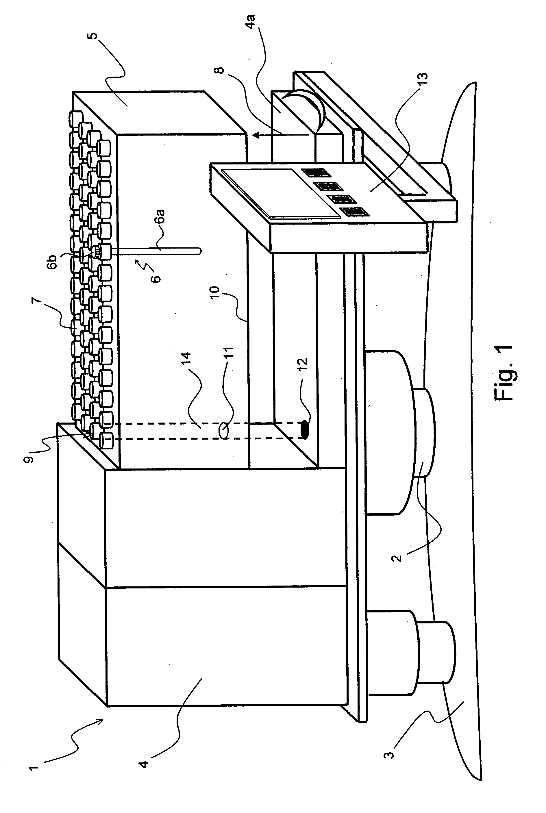 Sample exchange device having a sample receptacle guided through a meandering path, in particular for an NMR spectrometer