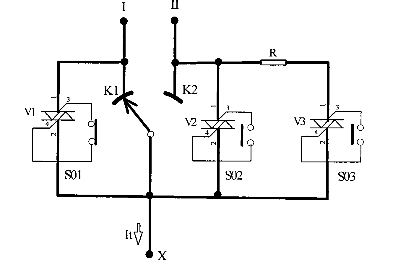 Thyristor resistor transition switching on-load tap-changer