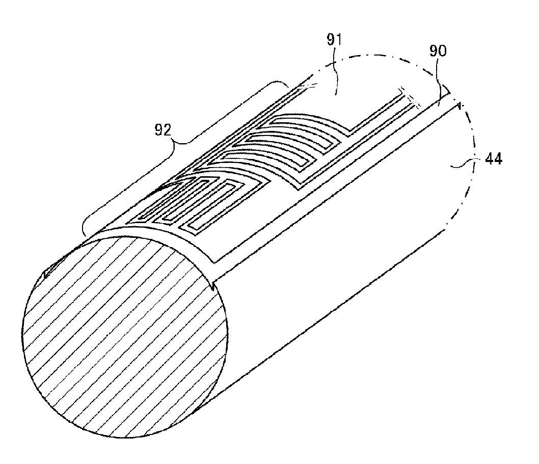 Conduction-path-equipped member, method for patterning conduction path, and method for measuring changes in member