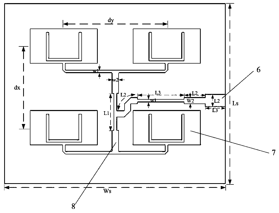 ISM frequency band microstrip array antenna with negative permeability material and manufacturing method