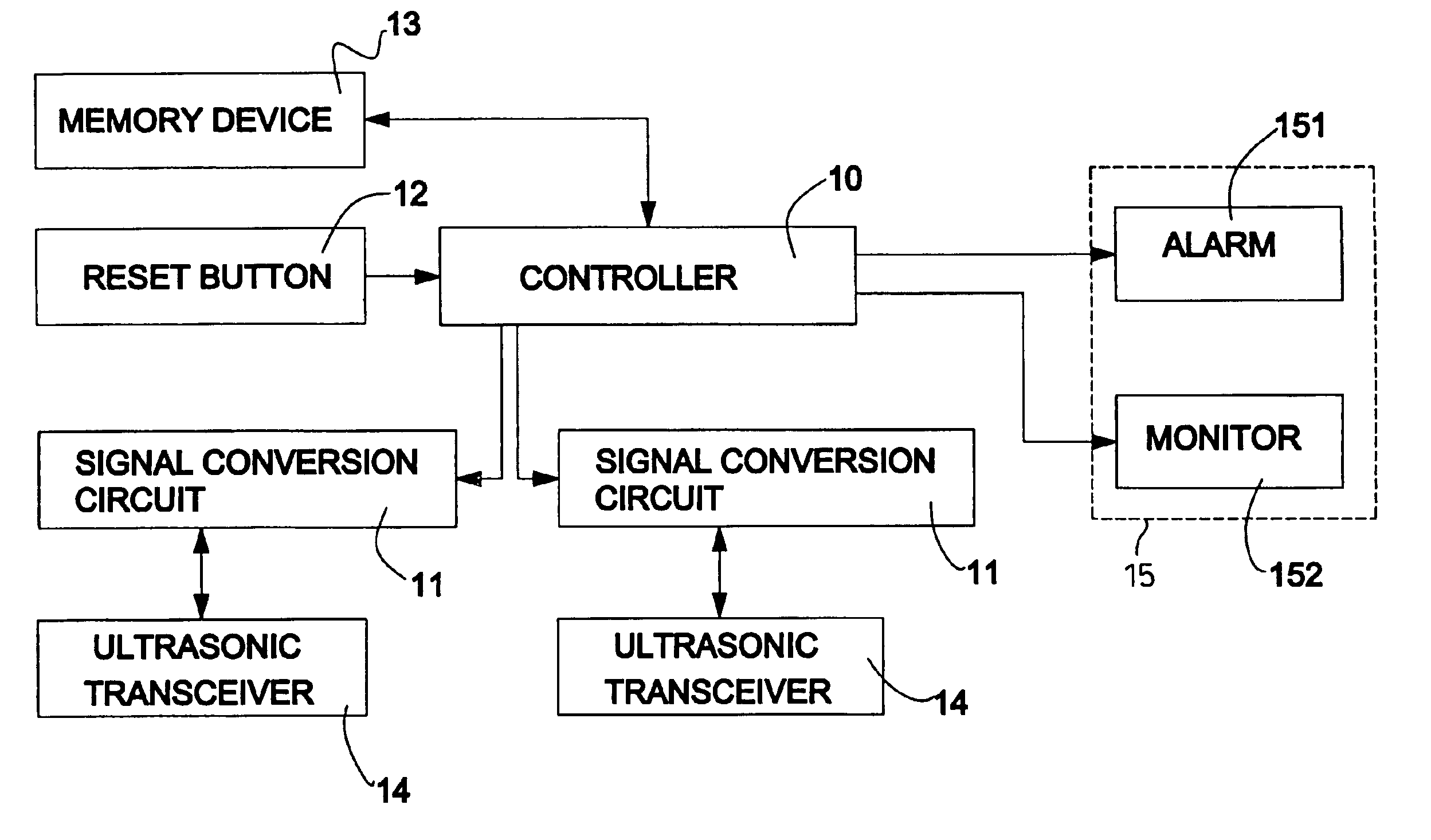 Back-up detecting device with a distance reset capability