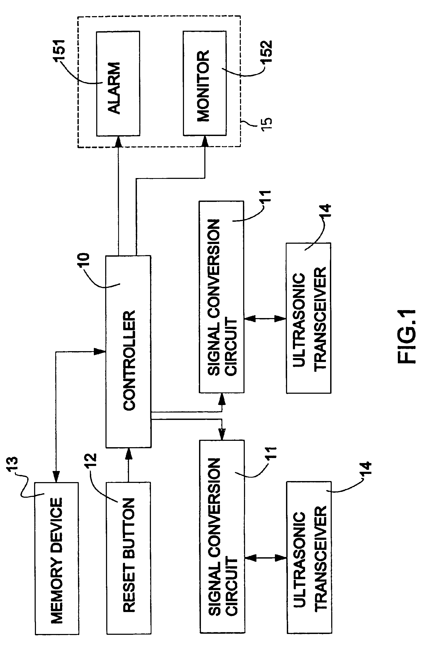 Back-up detecting device with a distance reset capability