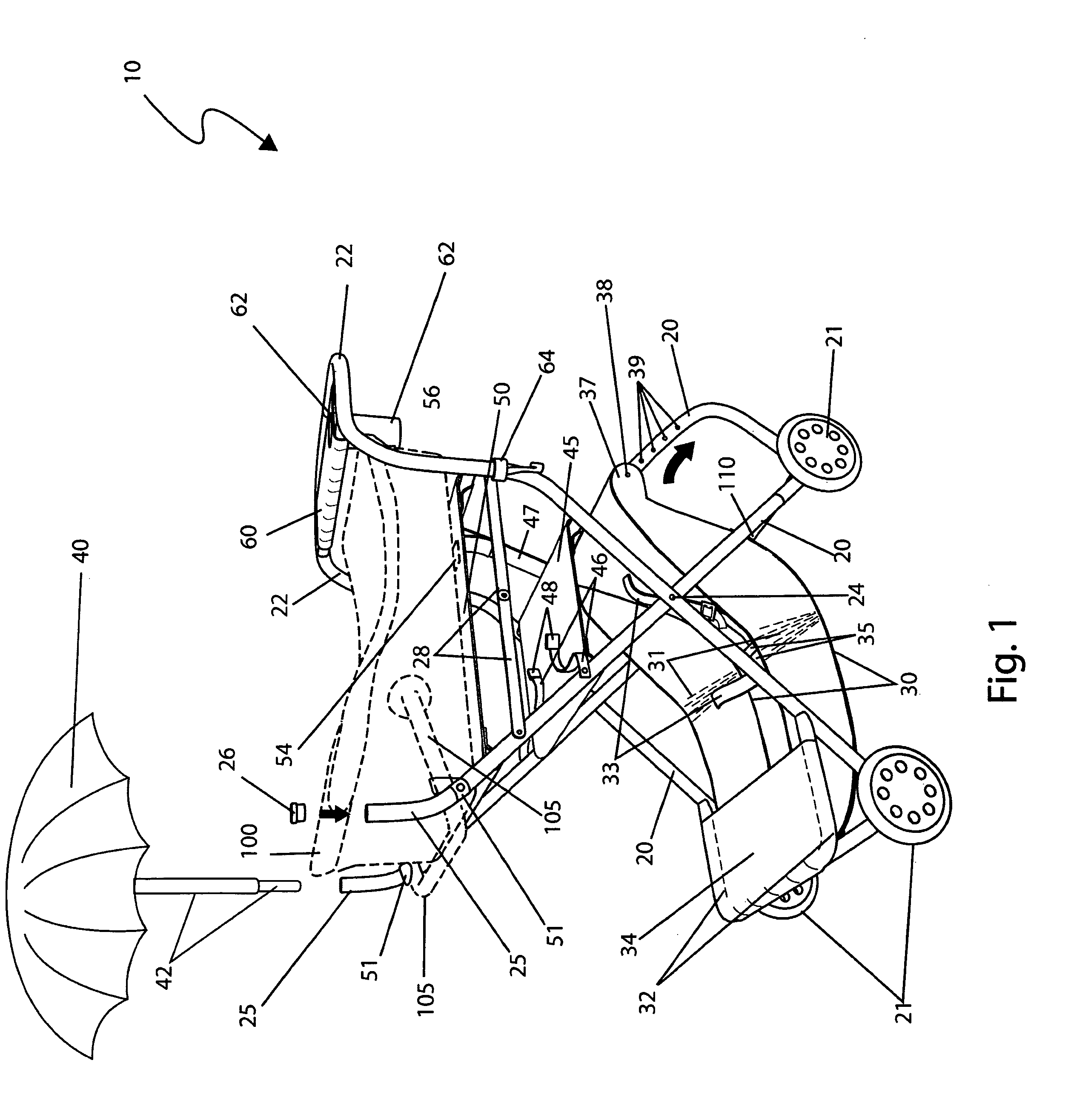 Two-level travel stroller for children