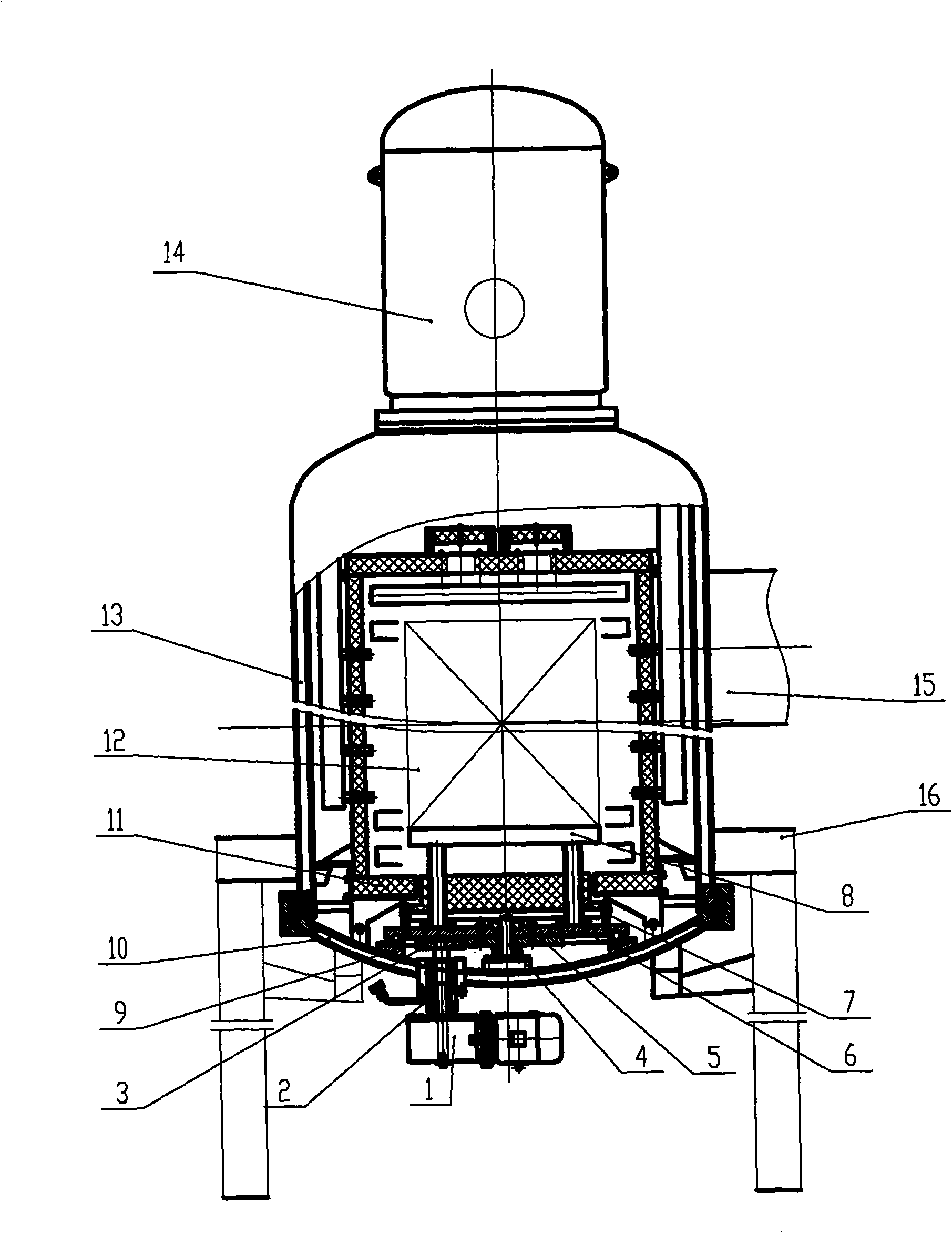 Vertical vacuum heavy pressure gas quenching furnace with rotatable material rest