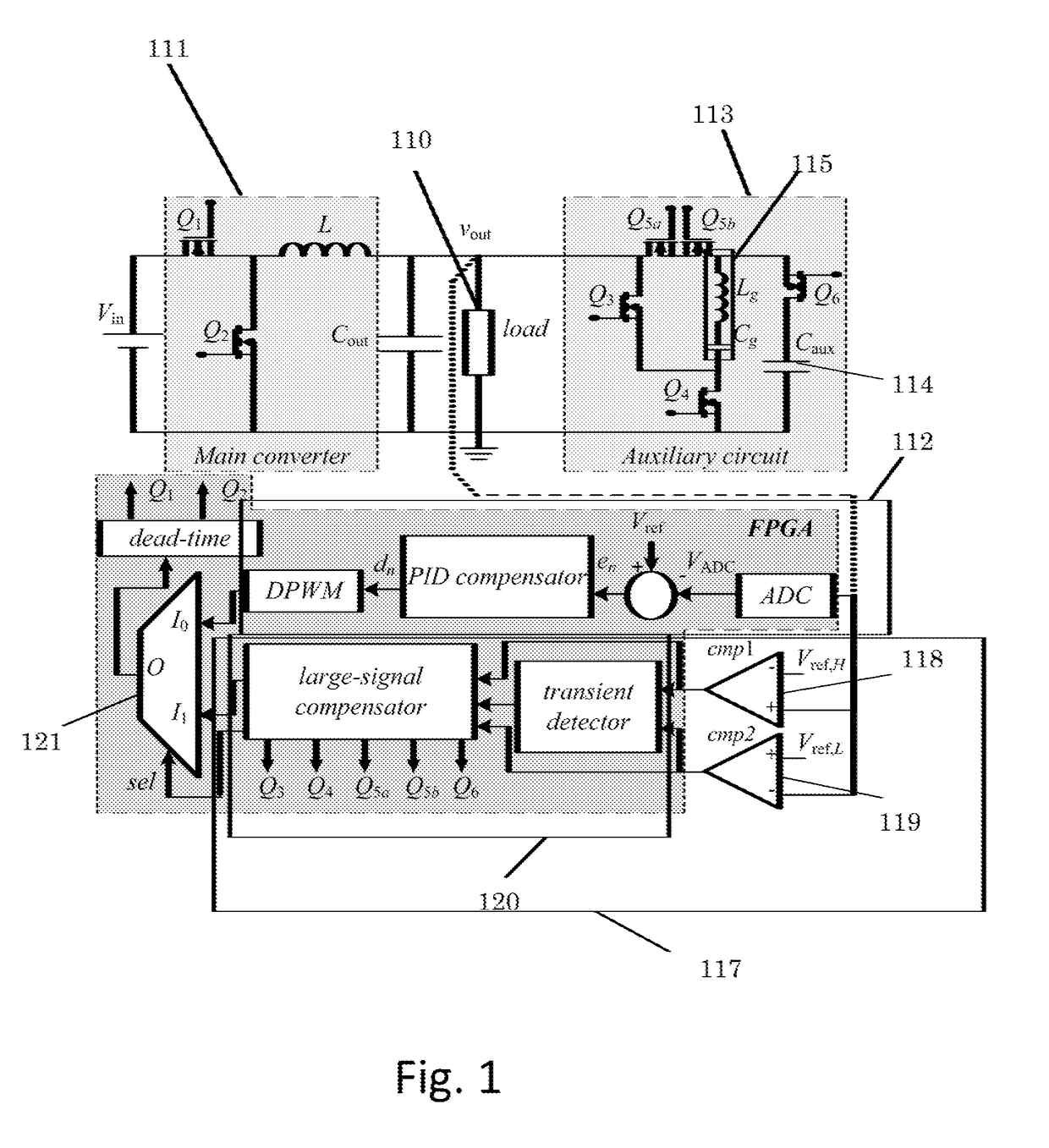 A voltage regulator module using a load-side auxiliary gyrator circuit