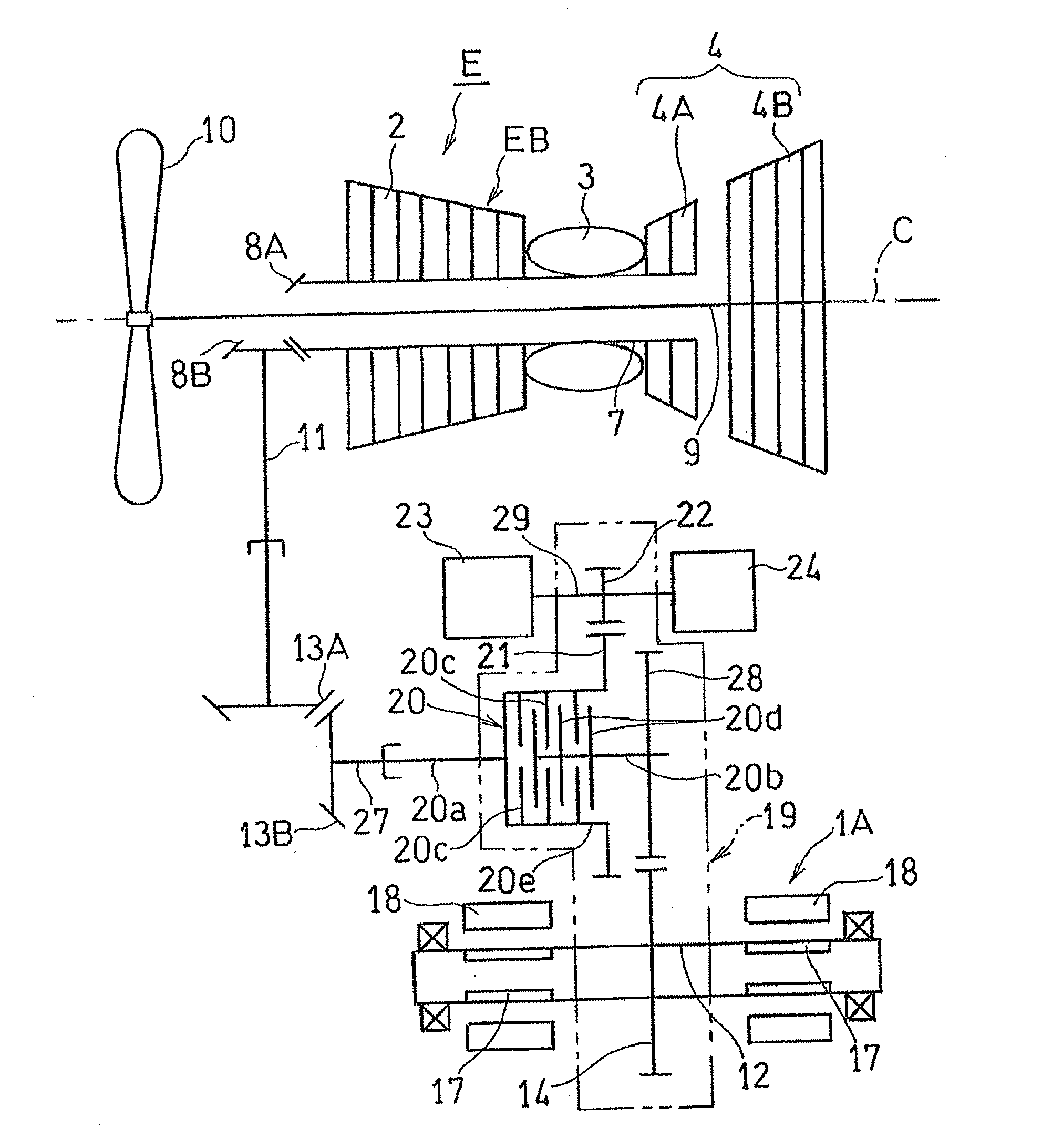 Power generation unit of integrated gearbox design for aircraft engine