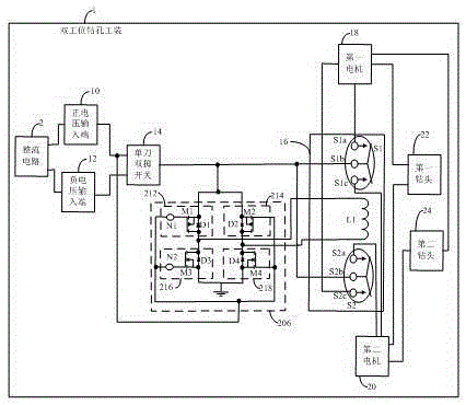 Double-station drilling tooling with soft start circuit