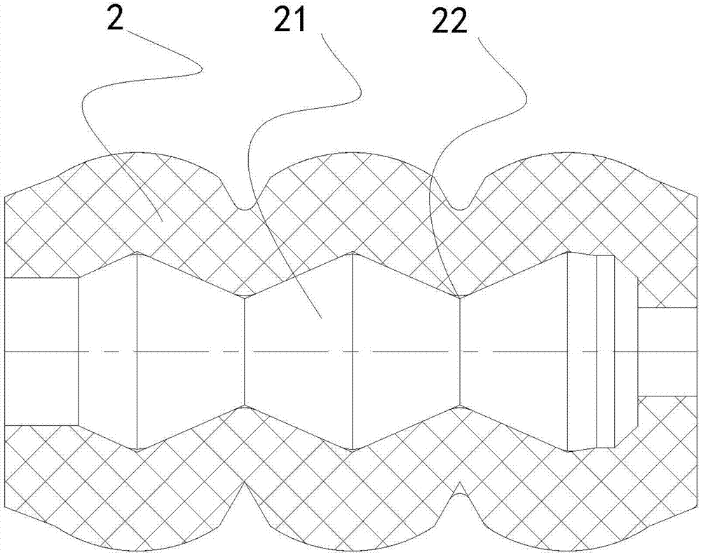 Externally-convex core and vulcanized mould