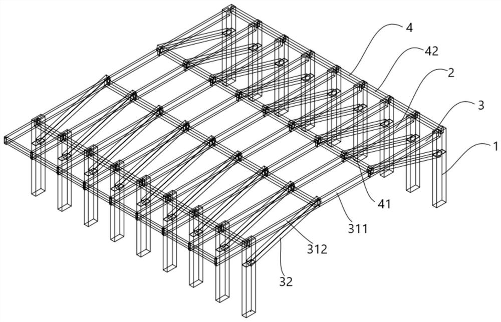 Single-inclined-strut large-span floor structure system