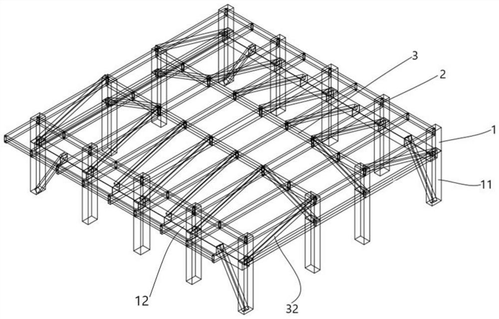 Single-inclined-strut large-span floor structure system