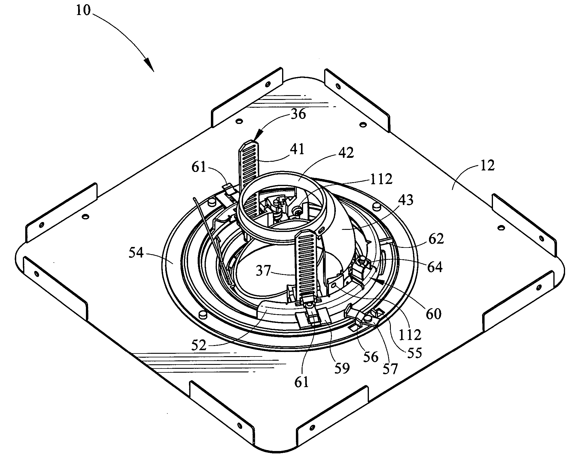 Recessed fixture with hinged doors and rotatable lamp