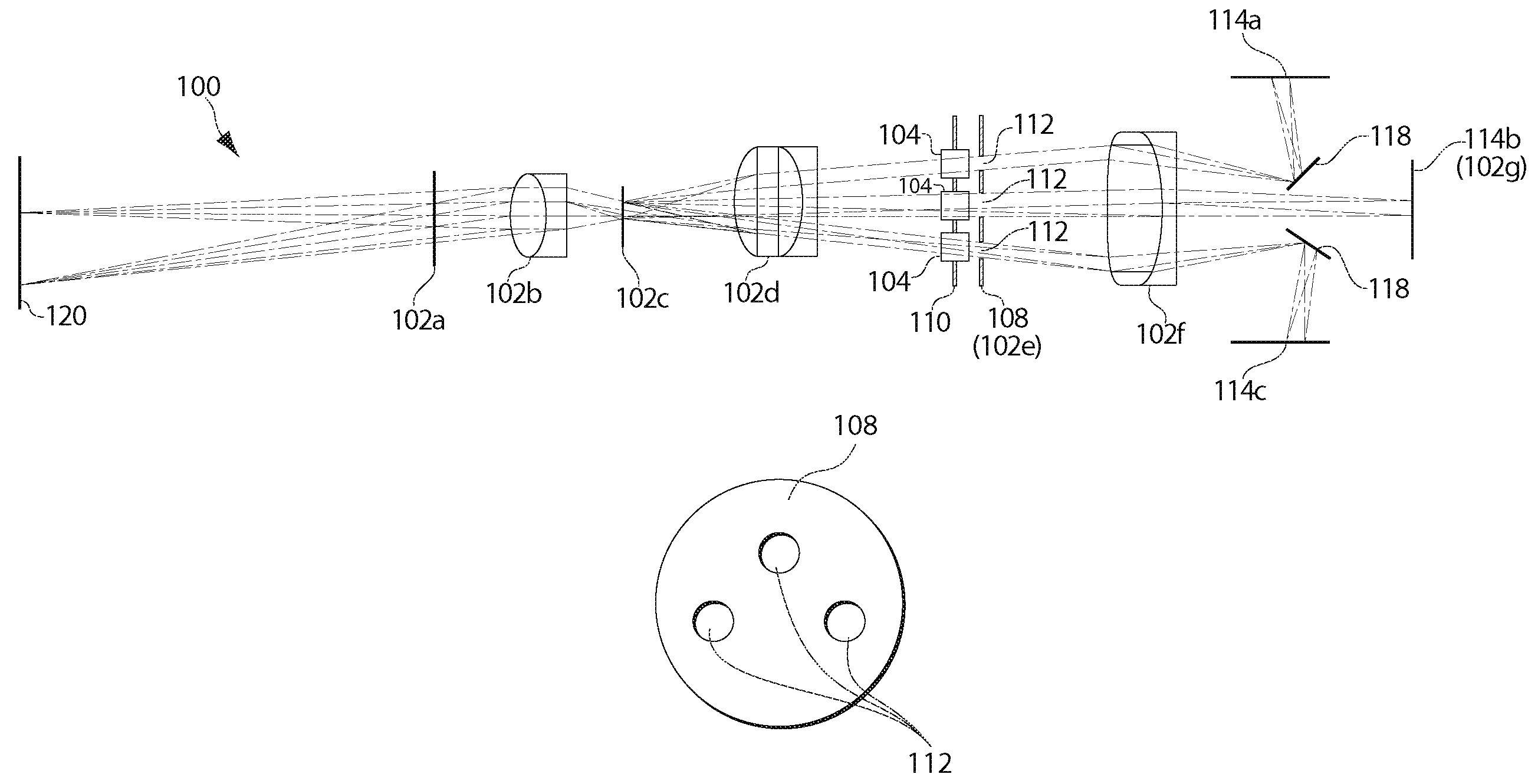 Three-channel camera systems with non-collinear apertures