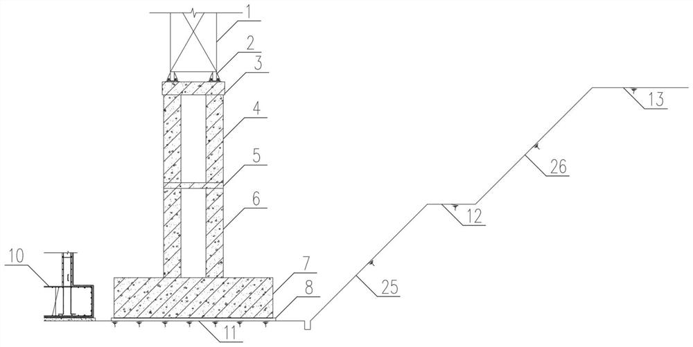 Tower crane foundation located on foundation pit slope and construction method thereof