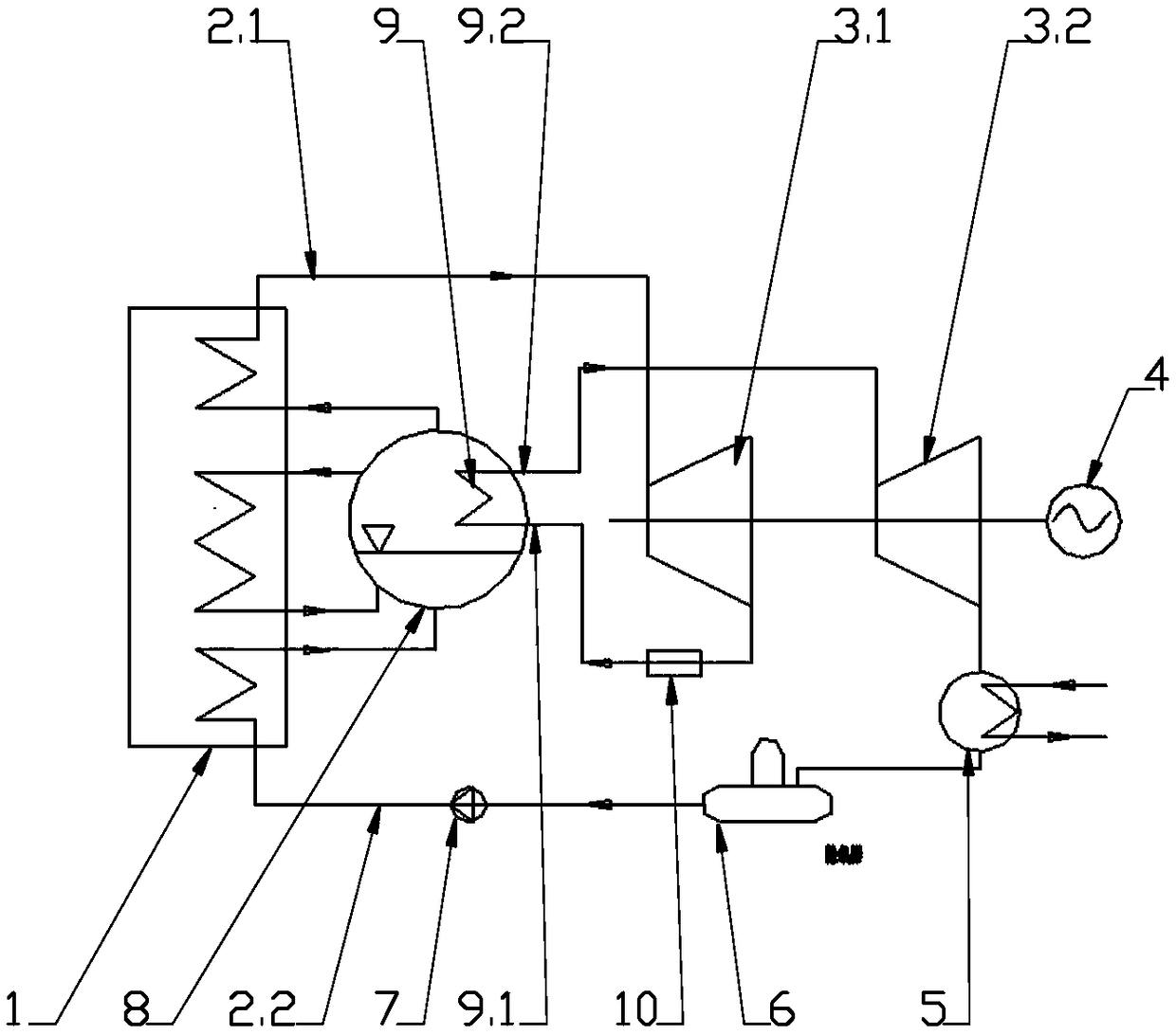 High parameter steam drum intermediate reheating system for waste incineration power generation