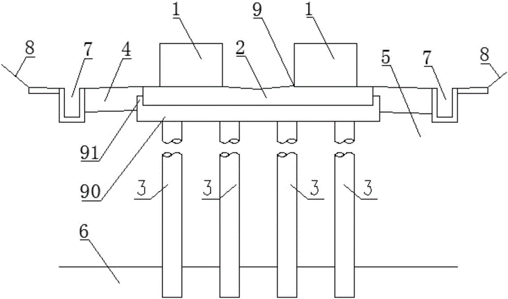 Pile foundation underpinning type bearing rail beam transition section structure for medium and low-speed maglev double-line excavation section