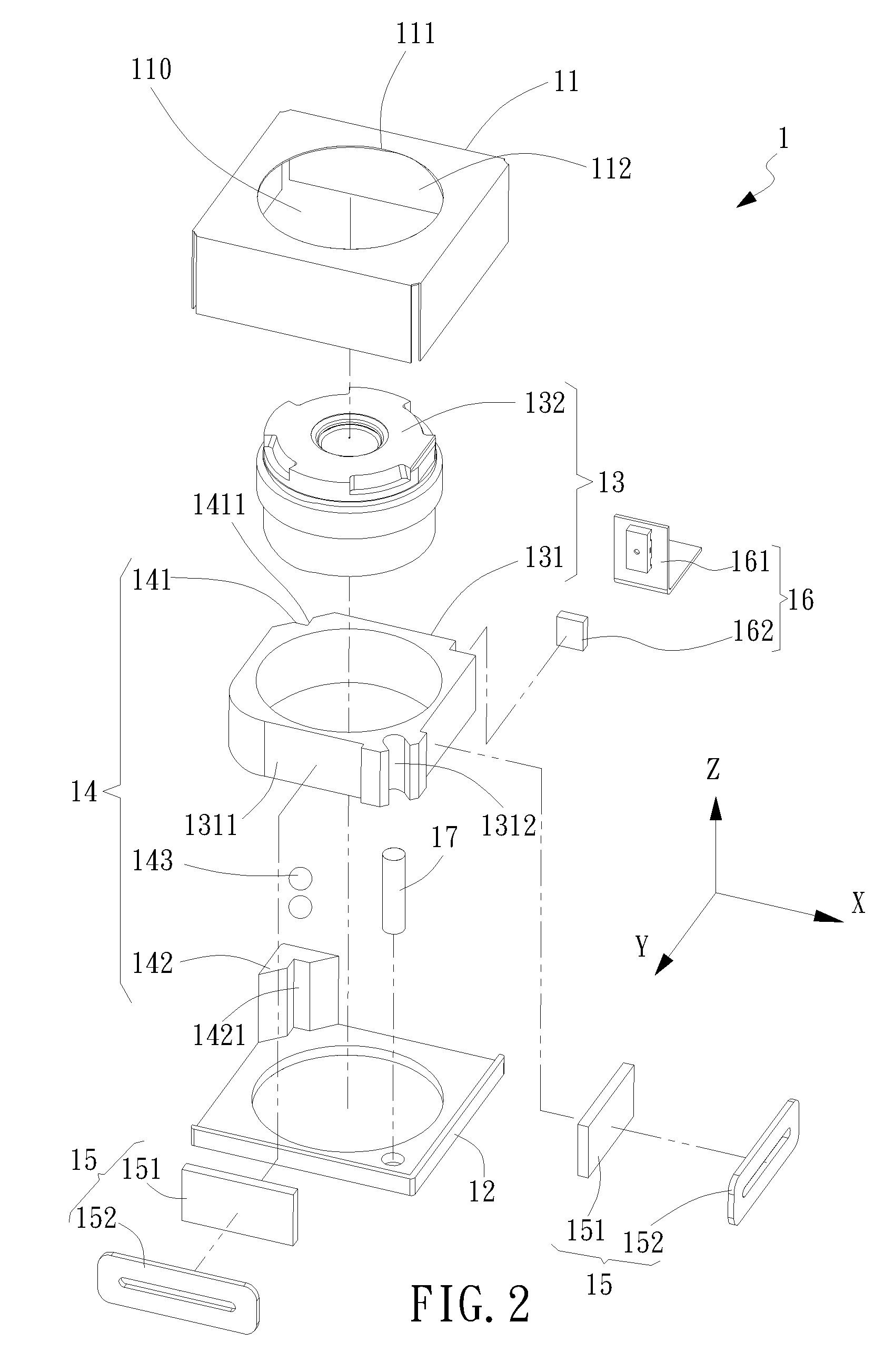 Electromagnetic driving device for lens having an anti-tilt mechanism