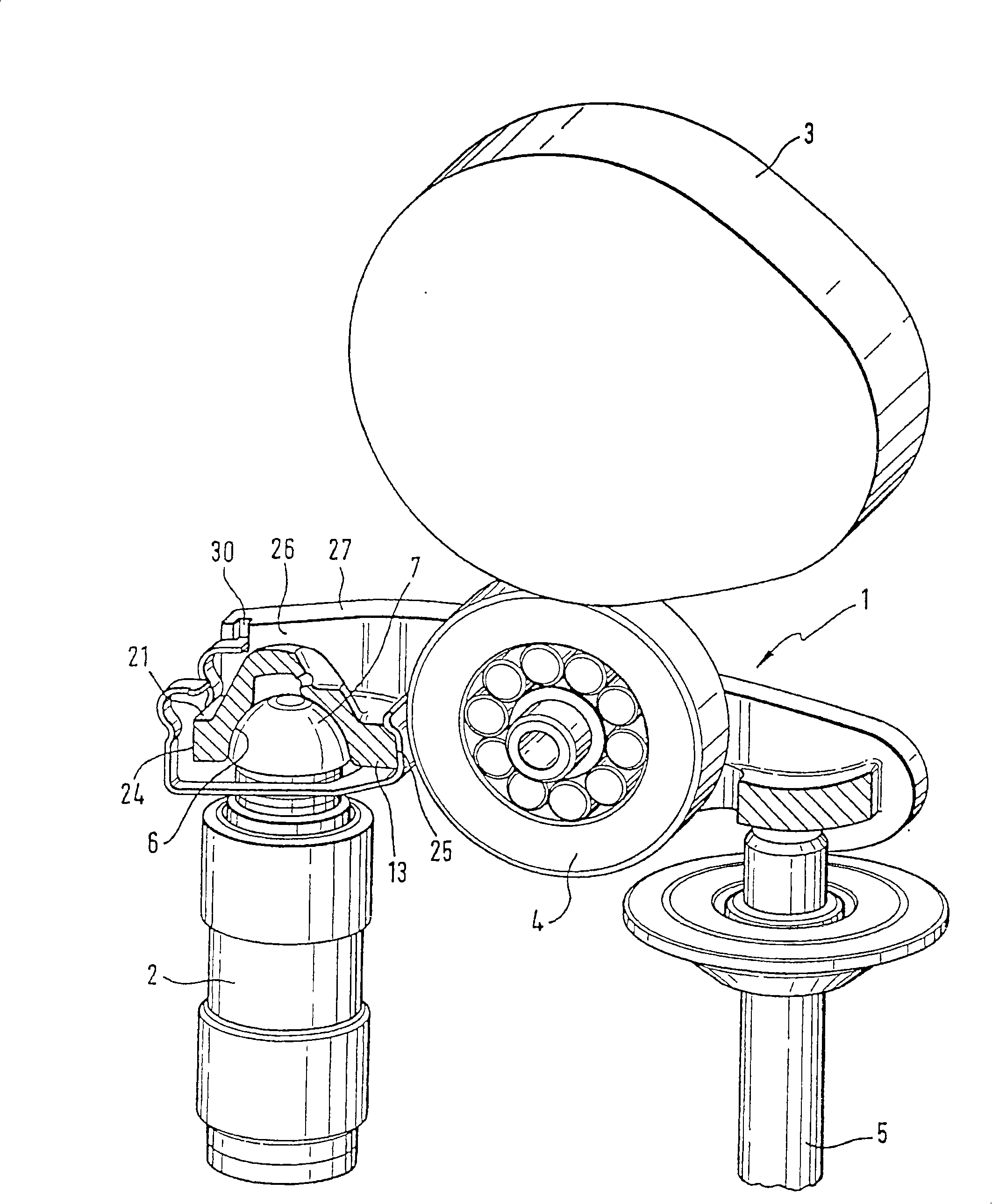 Connection element for the captive mounting of a lever-like cam follower