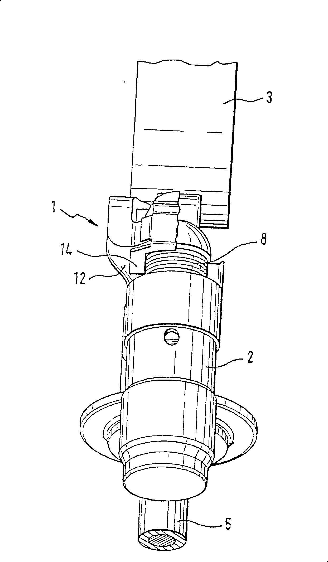 Connection element for the captive mounting of a lever-like cam follower