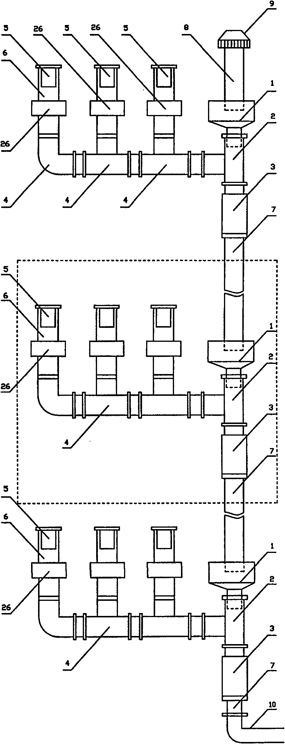 Architecture indoor single-stack drain system and mounting method thereof