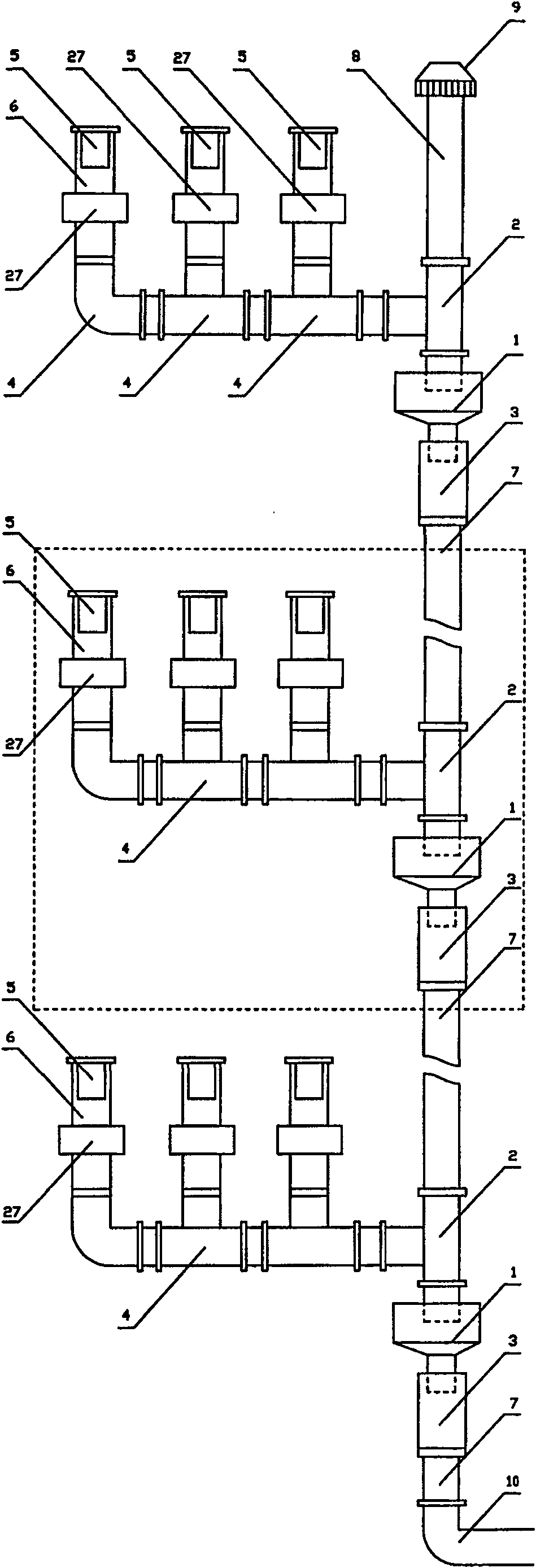 Architecture indoor single-stack drain system and mounting method thereof