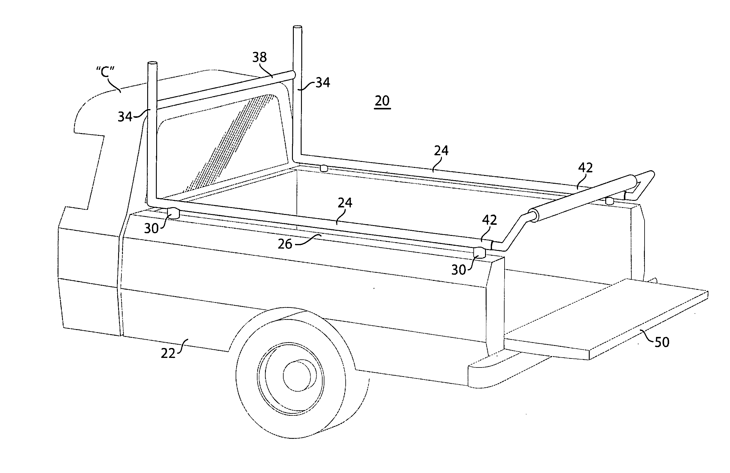 Adaptable support arrangement for a pickup truck