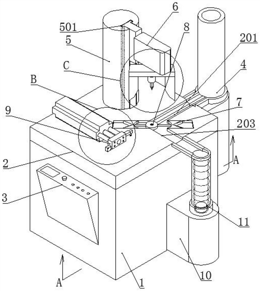 Drilling device for automobile transmission gear production, and production method