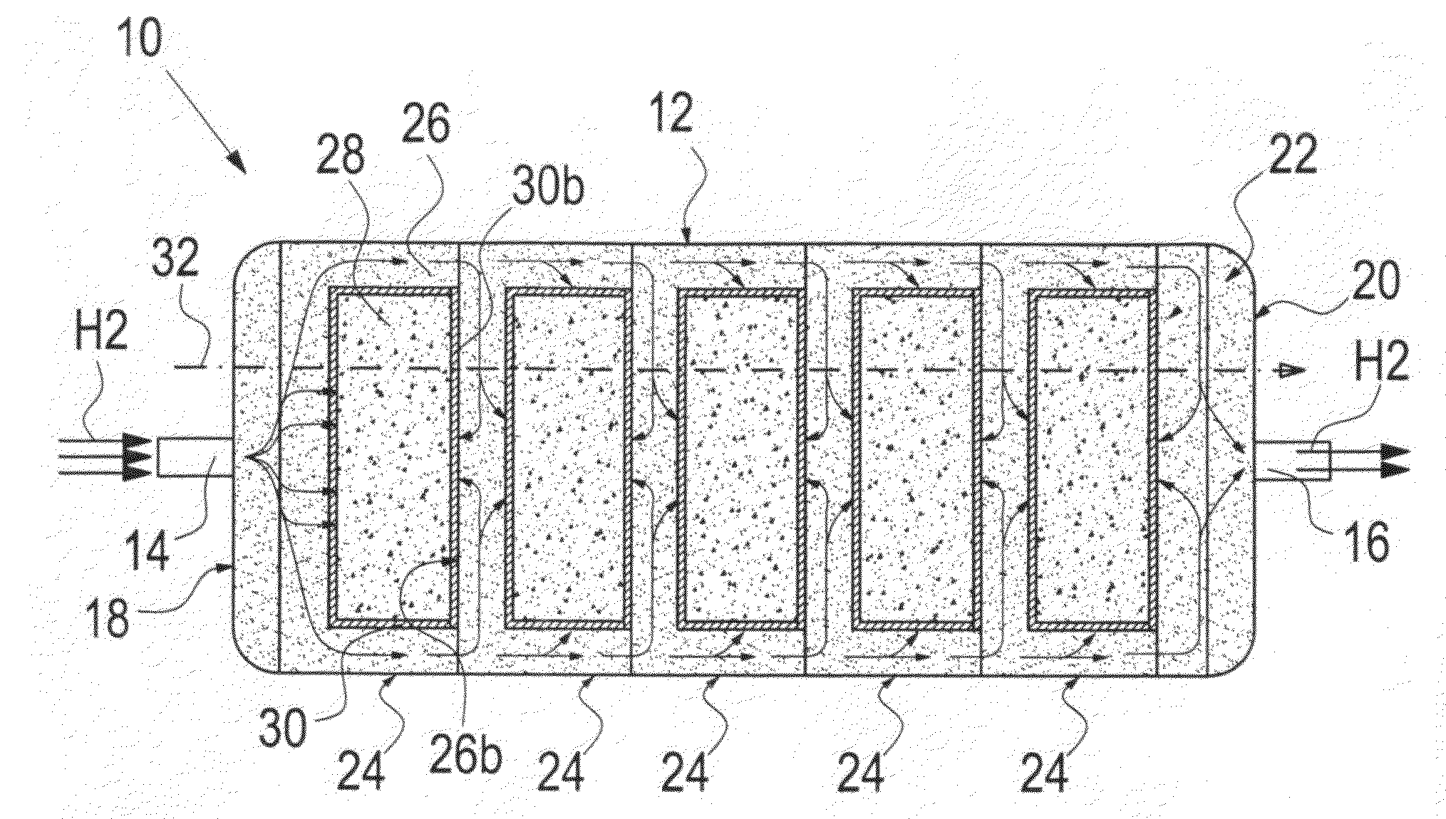 Hydrogen reservoir and process for filling a hydrogen reservoir