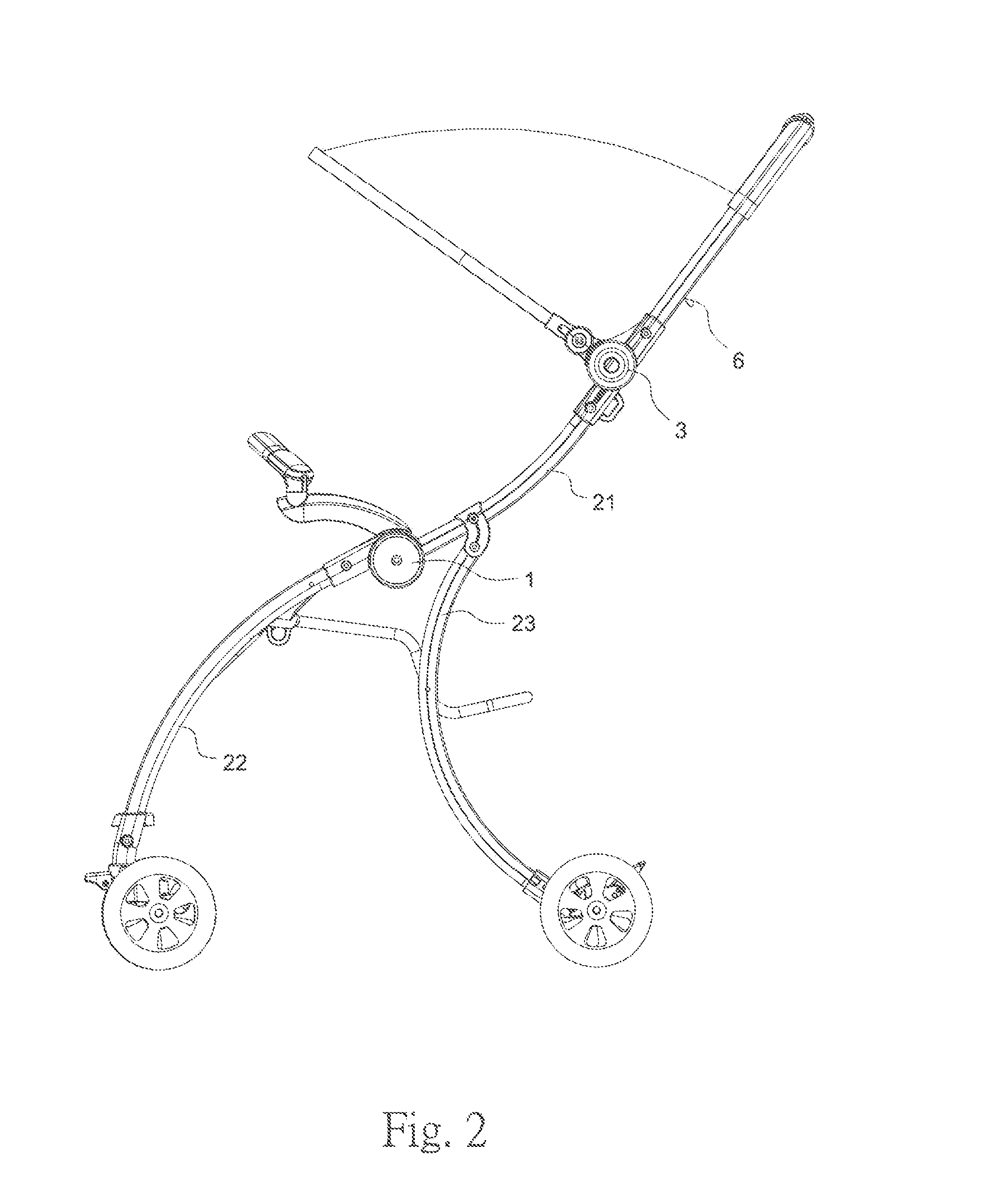 Interlocking folding component and method thereof for strollers