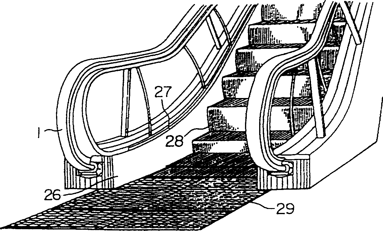 Method for changing connecting component part of steps escalator and apparatus for guiding it out of rail