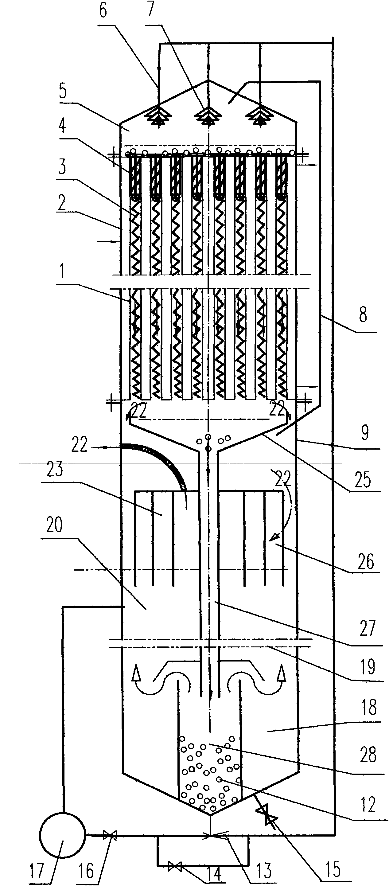 In-tube auto-cleaning antiscale falling-film evaporation device