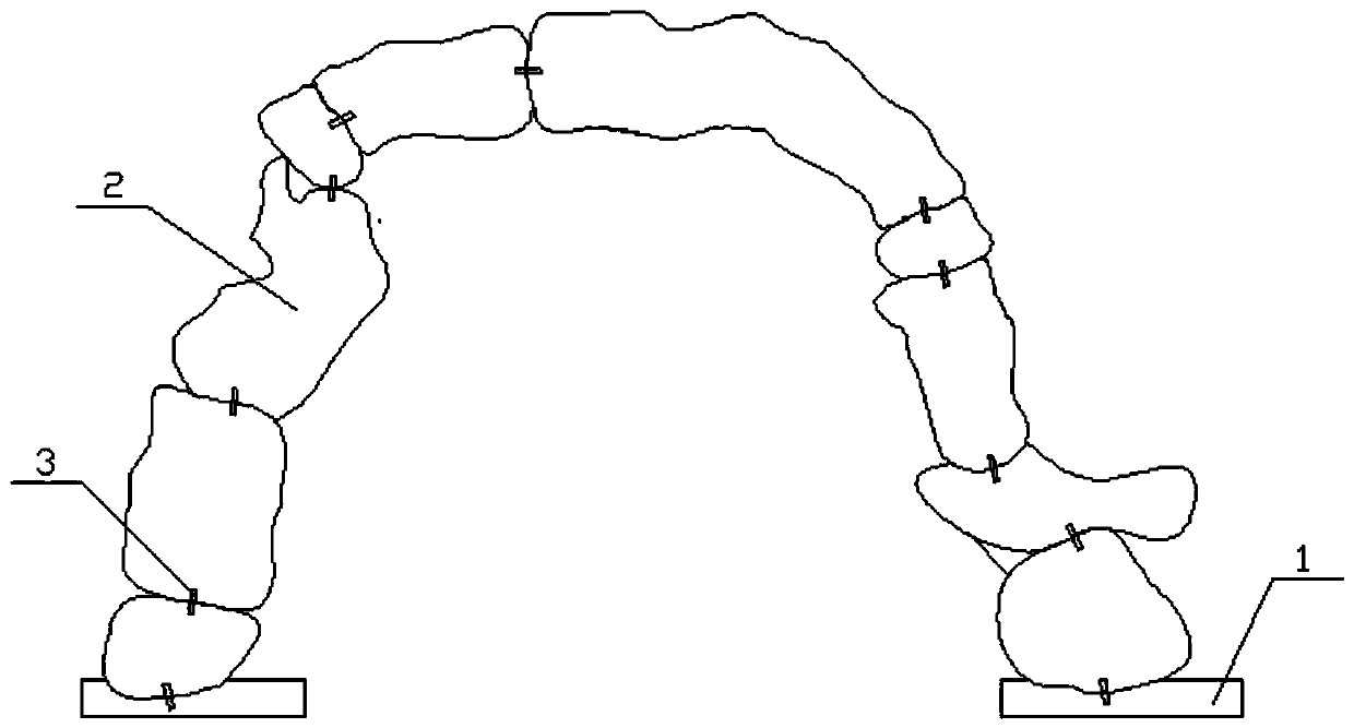 Rockery stone connecting piece and method for realizing arched modeling of rockery